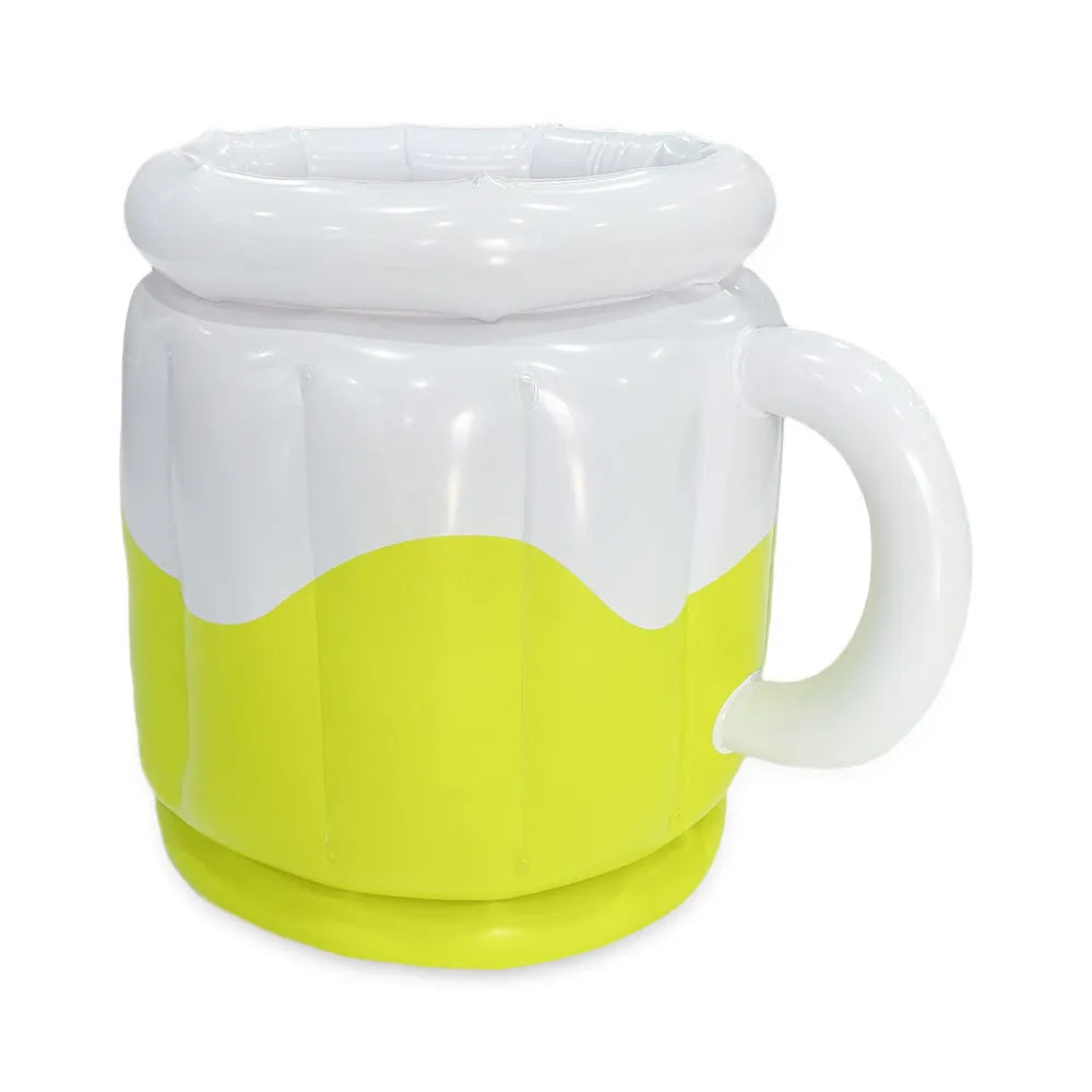 Bright yellow inflatable PVC ice bucket for outdoor drinks, shown inflated and ready for use.