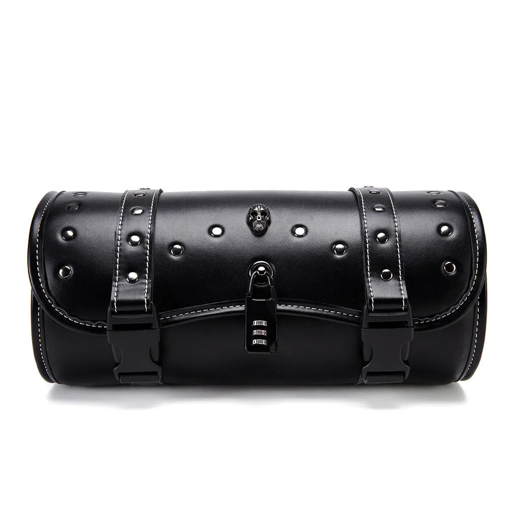 Punk retro style motorcycle pannier bag made from PU material for custom bike modifications