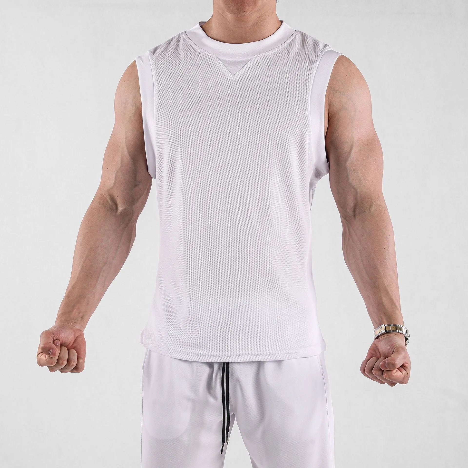 Men's black polyester sports vest with loose fit design for summer fitness activities