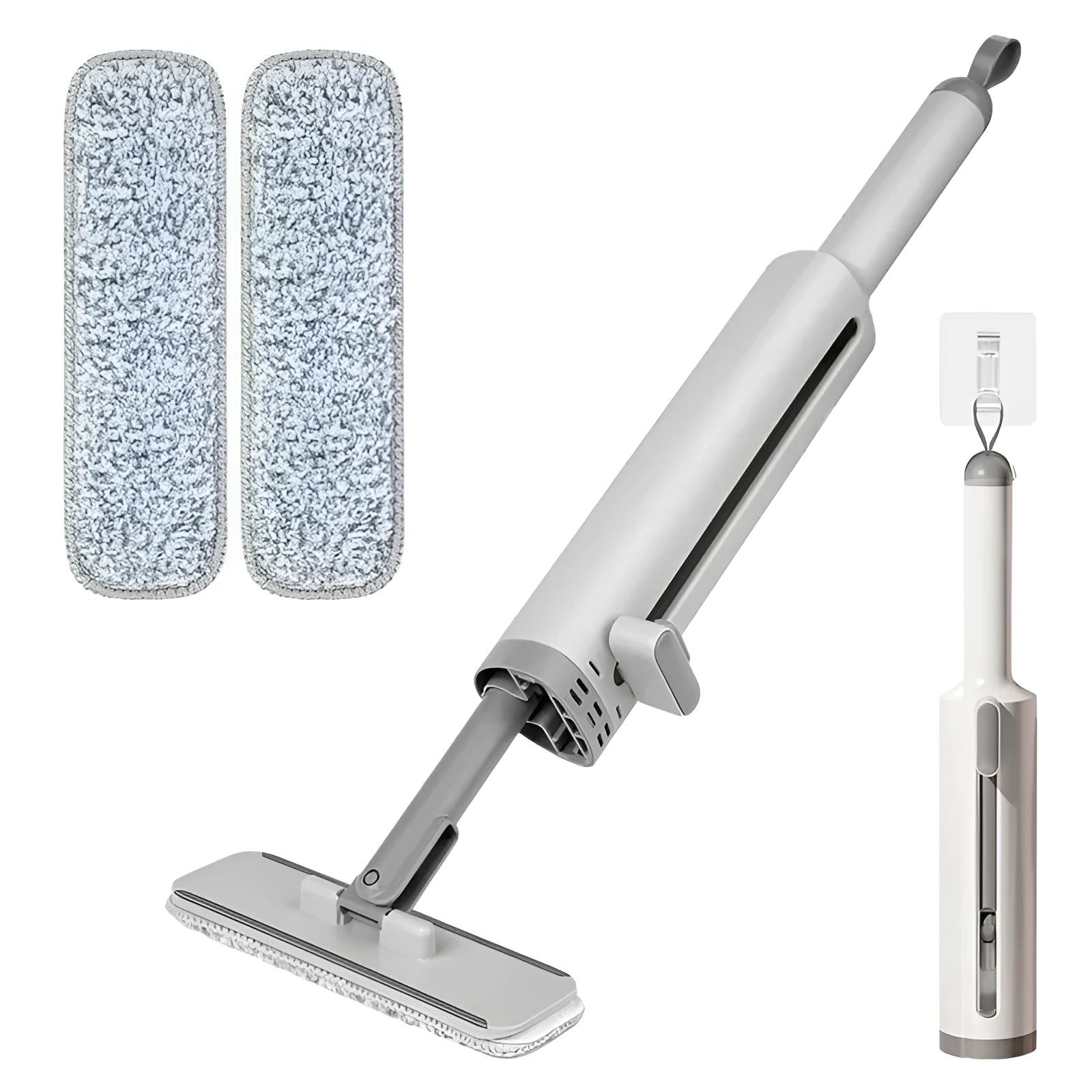 Rotatable self-squeeze flat mop with crevice brush and microfiber pads for floor cleaning