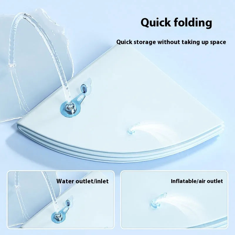 Inflatable blue pet cooling water mat with dolphin print, filled with water for a dog or cat.