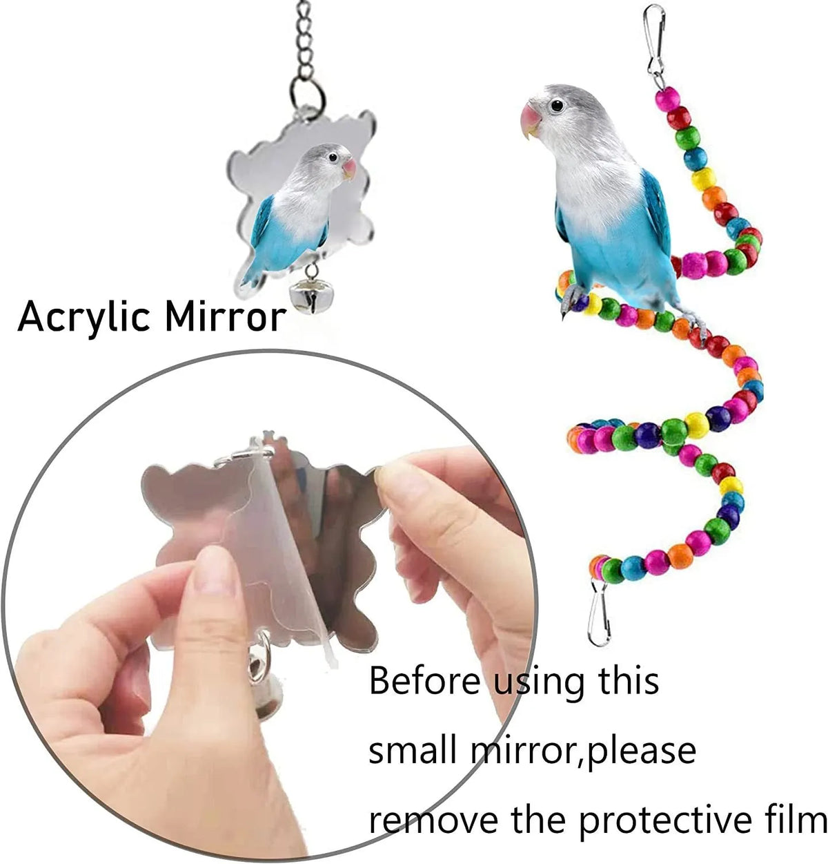 Seven-piece wooden parrot toy set for bird cage accessories, supplied as one pack for parrots and birds