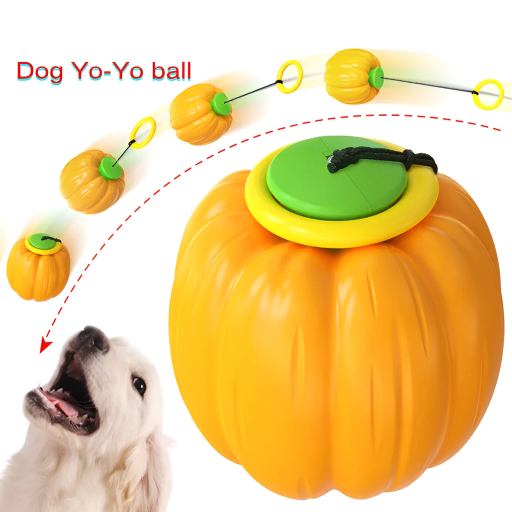 Orange Halloween pumpkin dog chew ball with squeaker for small dogs