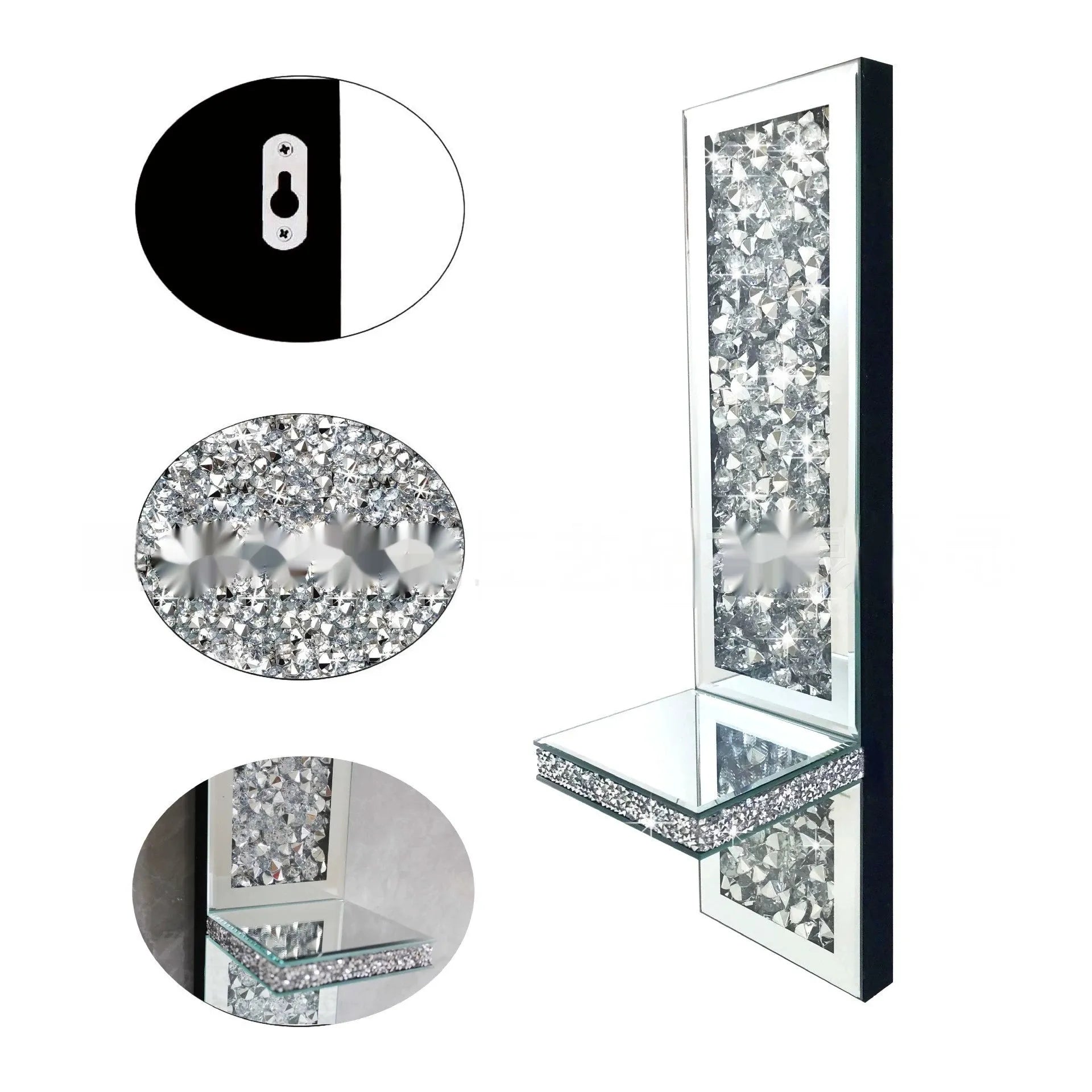 Silver mirror glass wall candle holders pair, modern style, 38cm tall
