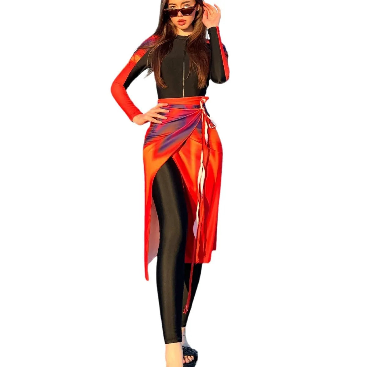 Women's conservative beach swimsuit three-piece set in colour 427 with polyester construction