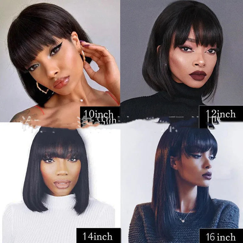 European and American long straight real hair bob wig with Qi bangs in Mechanism B gear wave colour