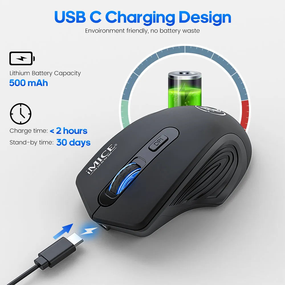 Black silent Bluetooth 2.4G wireless mouse, rechargeable, 115x80x40mm, with charging cable