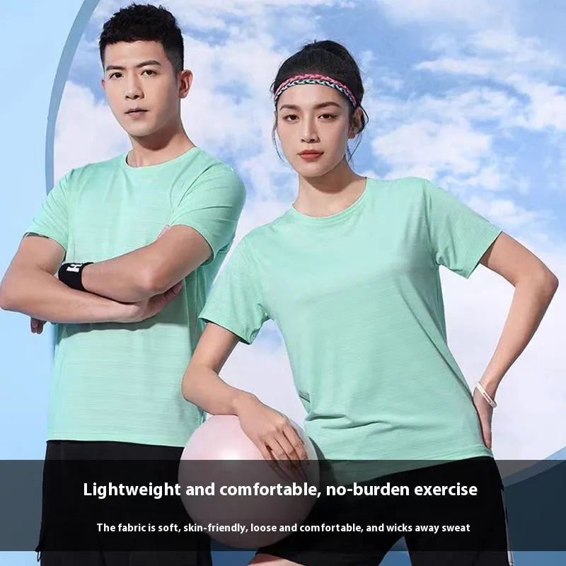 Crystal Silk quick-dry round neck t-shirt in a solid colour on a hanger.