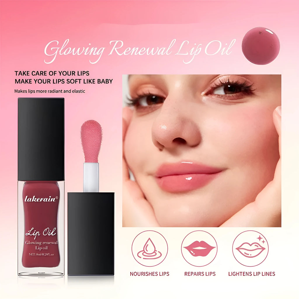 Glow Lip Gloss tube in one of seven shades: coral, clear, honey, jam, pink, red, or rose.