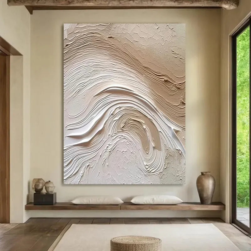 Handmade oil painting on canvas, 50 x 70cm frameless, cream wind entrance decoration in simple modern style