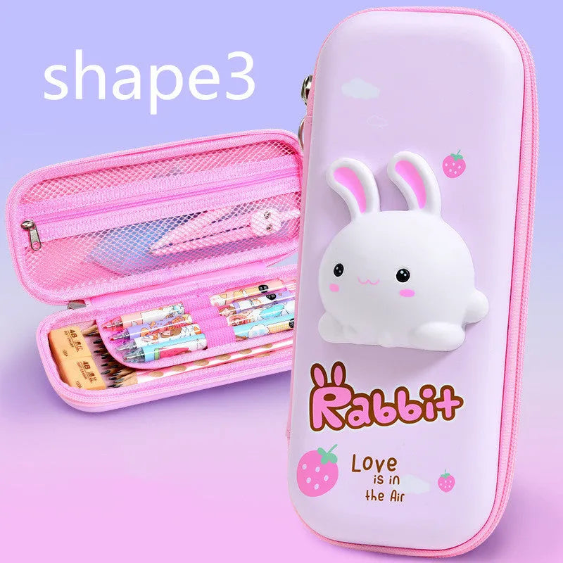 Hard EVA pencil case with 3D decompression texture in a cartoon dinosaur design.