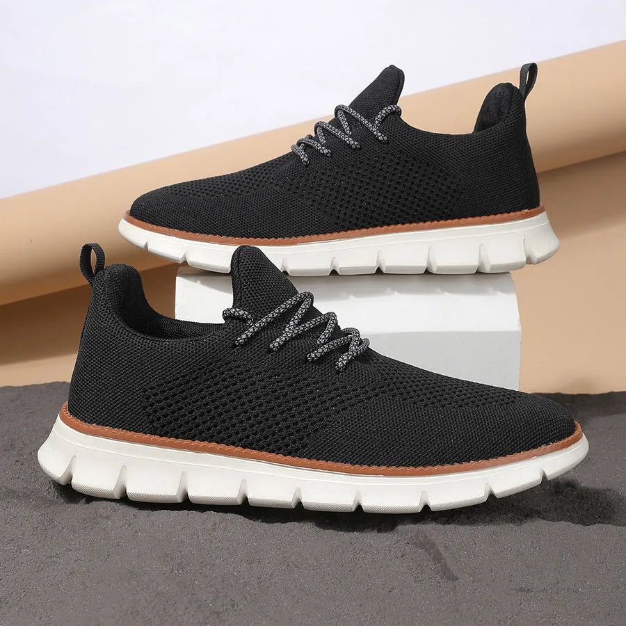 Men's grey mesh sneakers with round toe and shallow collar design