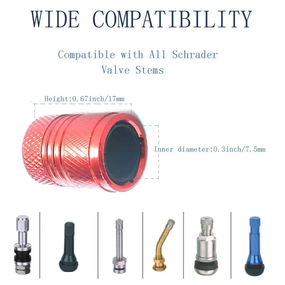 Aluminium car tyre valve cover in black, 17mm length, on a tyre valve stem