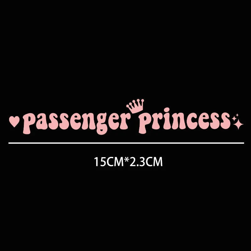 Passenger Princess text car sticker for rearview mirror in black, white, laser or pink colours
