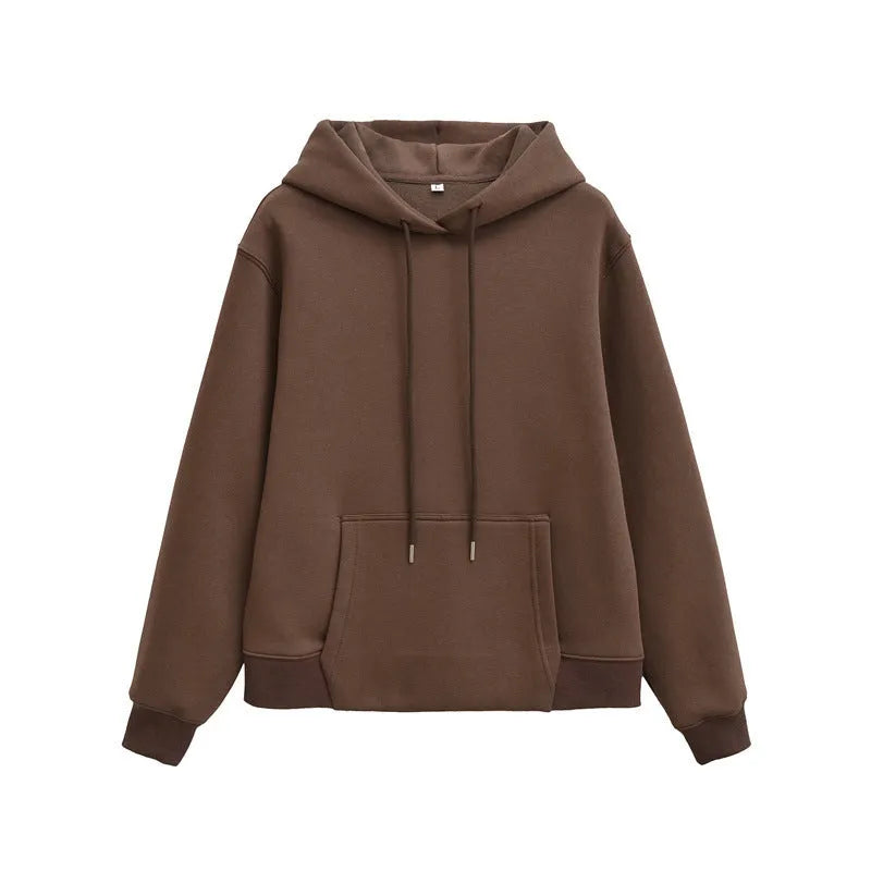 Women's hooded sweater and wide-leg pants set in solid colour beige, polyester blend, sizes S to XL