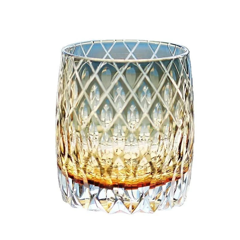 Japanese-style carved crystal whiskey glass, 301-400ml, grey colour option, single glass cup