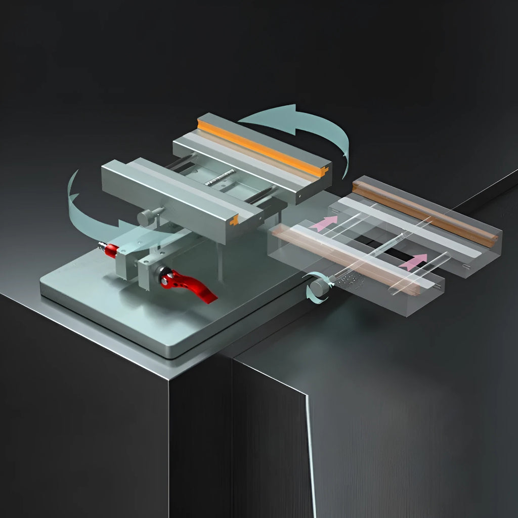 A general mobile phone repair clamping fixture with a silicone grip and adjustable arms.