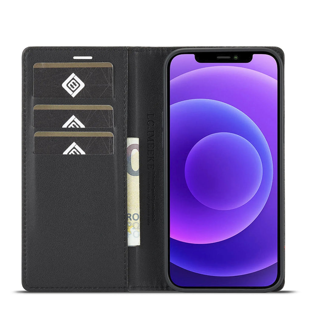 Flip leather phone case with carbon fibre magnetic mixed style in horizontal colour for iPhone