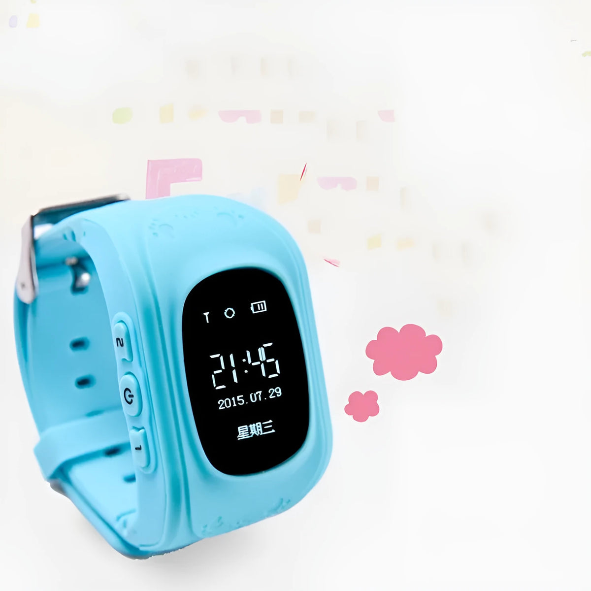 Children's smart watch with 0.96 inch screen, GPS positioning, call function, and wrist strap in assorted colours