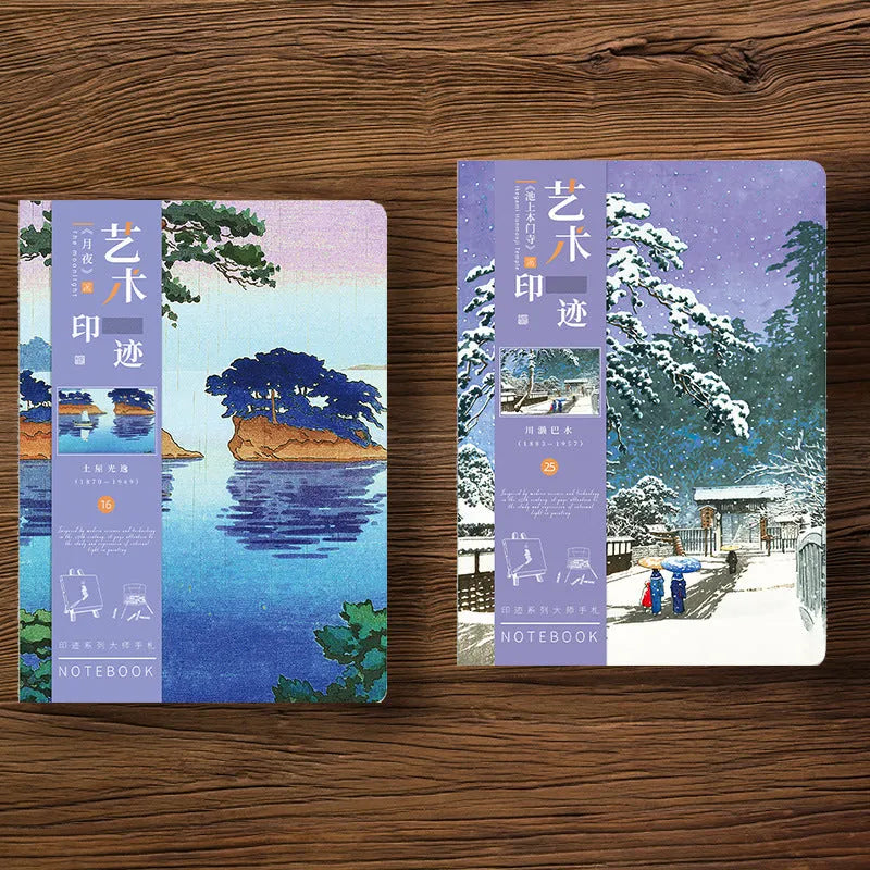 Ukiyo-e series retro Japanese art hand ledger notebook showing Kanagawa surfing village cover artwork