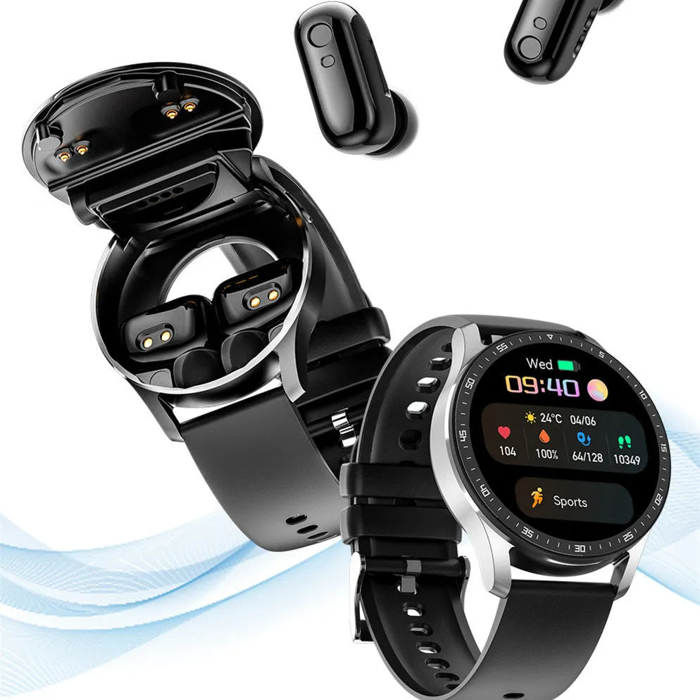 X7 Smart Watch with TWS wireless earphones showing large 1.32 inch display and black or silver zinc alloy case