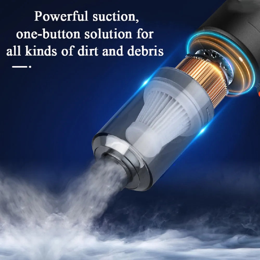Mini car vacuum cleaner black wireless strong suction appliance for auto interior and home use