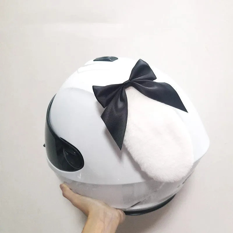 Cute black rabbit ears motorcycle helmet decoration made from carbon fibre.