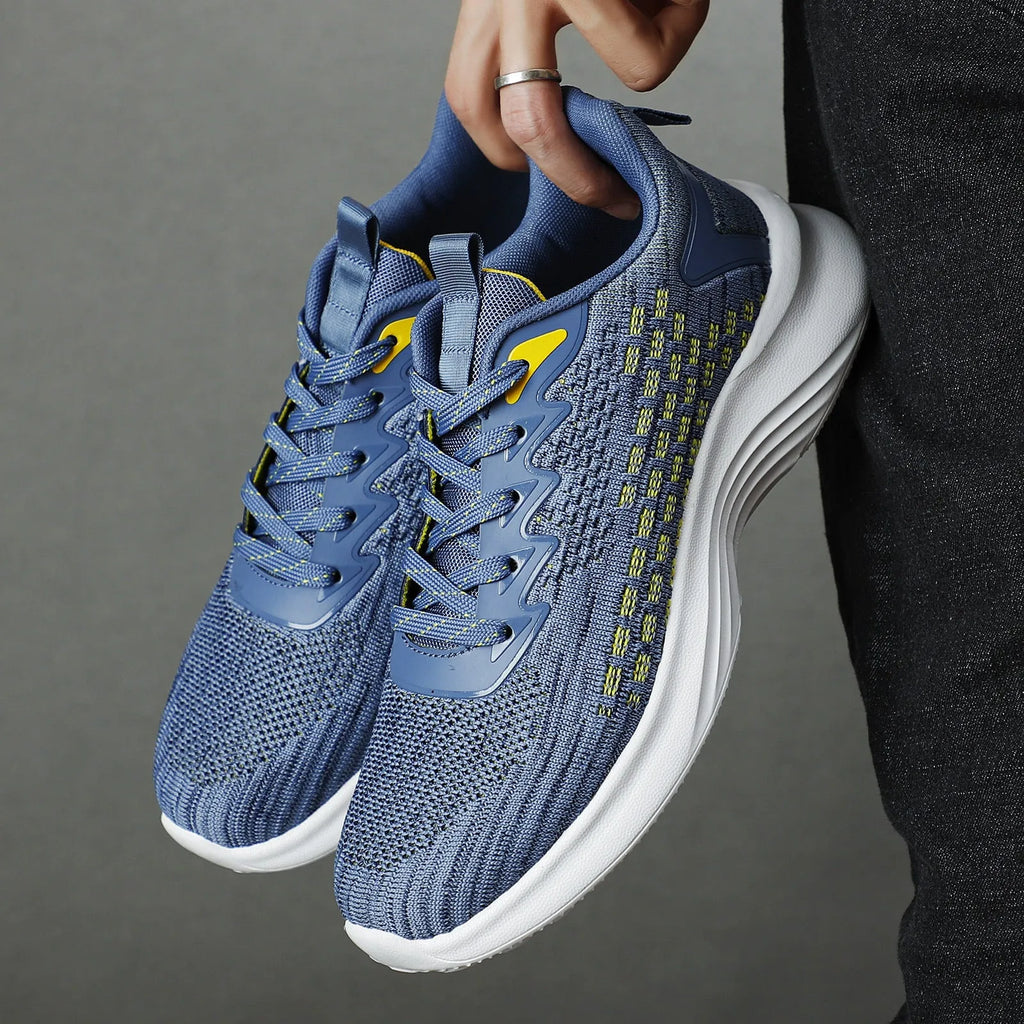 Lavender purple women's Flyknit running shoes with mesh upper and striped pattern on an EVA sole.