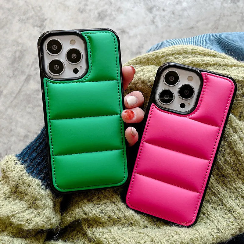 Candy down jacket shape phone case for iPhone models in solid colours