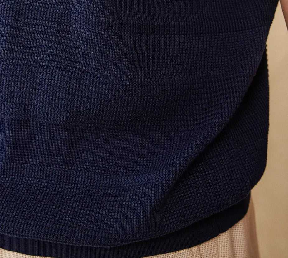 Men's retro-style short-sleeved cotton T-shirt on a hanger, shown in off-white and royal blue colour options.