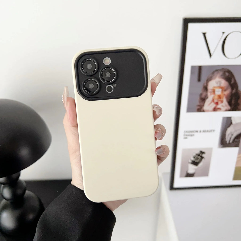 Simple contrast colour business large window TPU phone case for iPhone 11 to 16 Pro Max in white or black