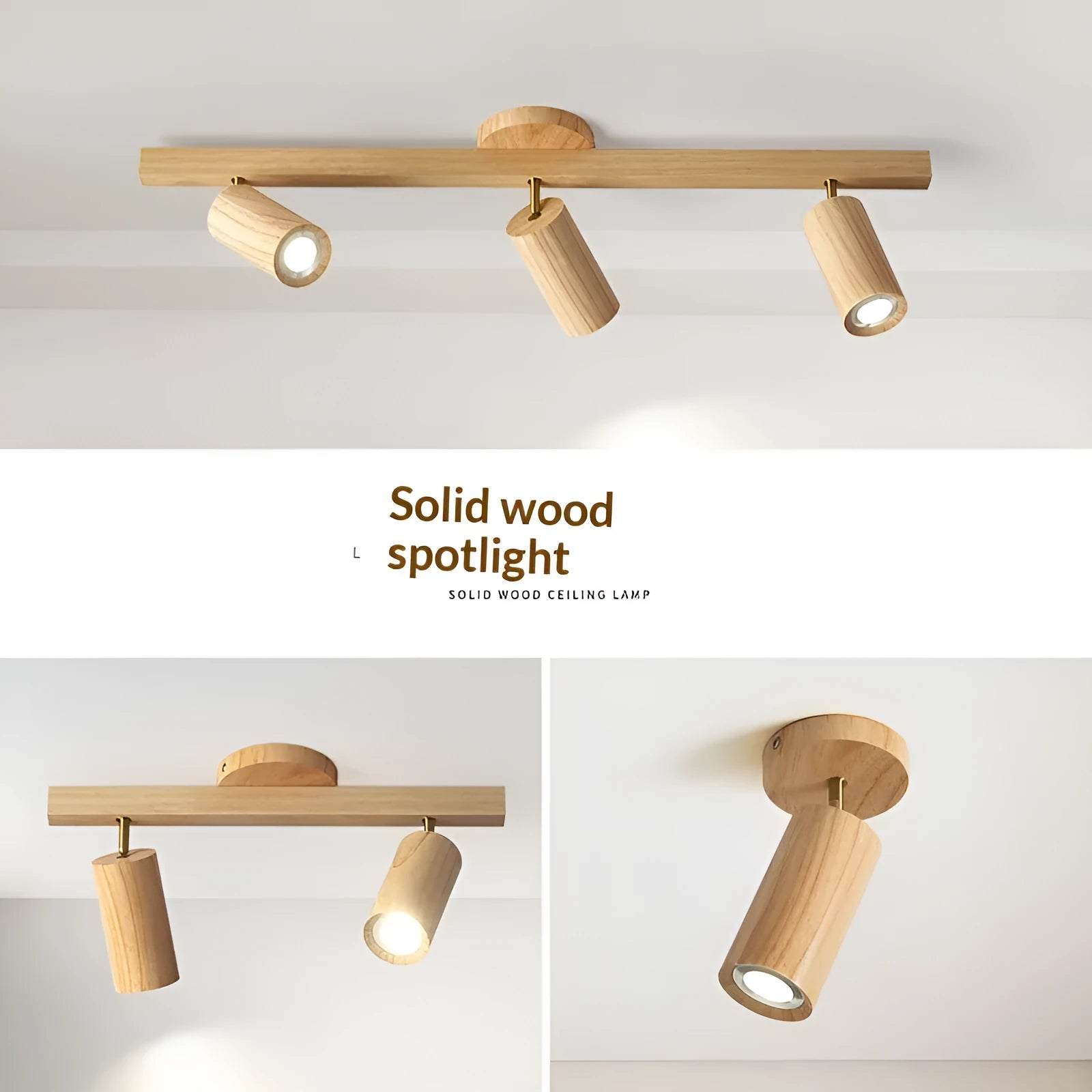 Modern minimalist log style 3-head spotlight living room lamp with LED neutral light
