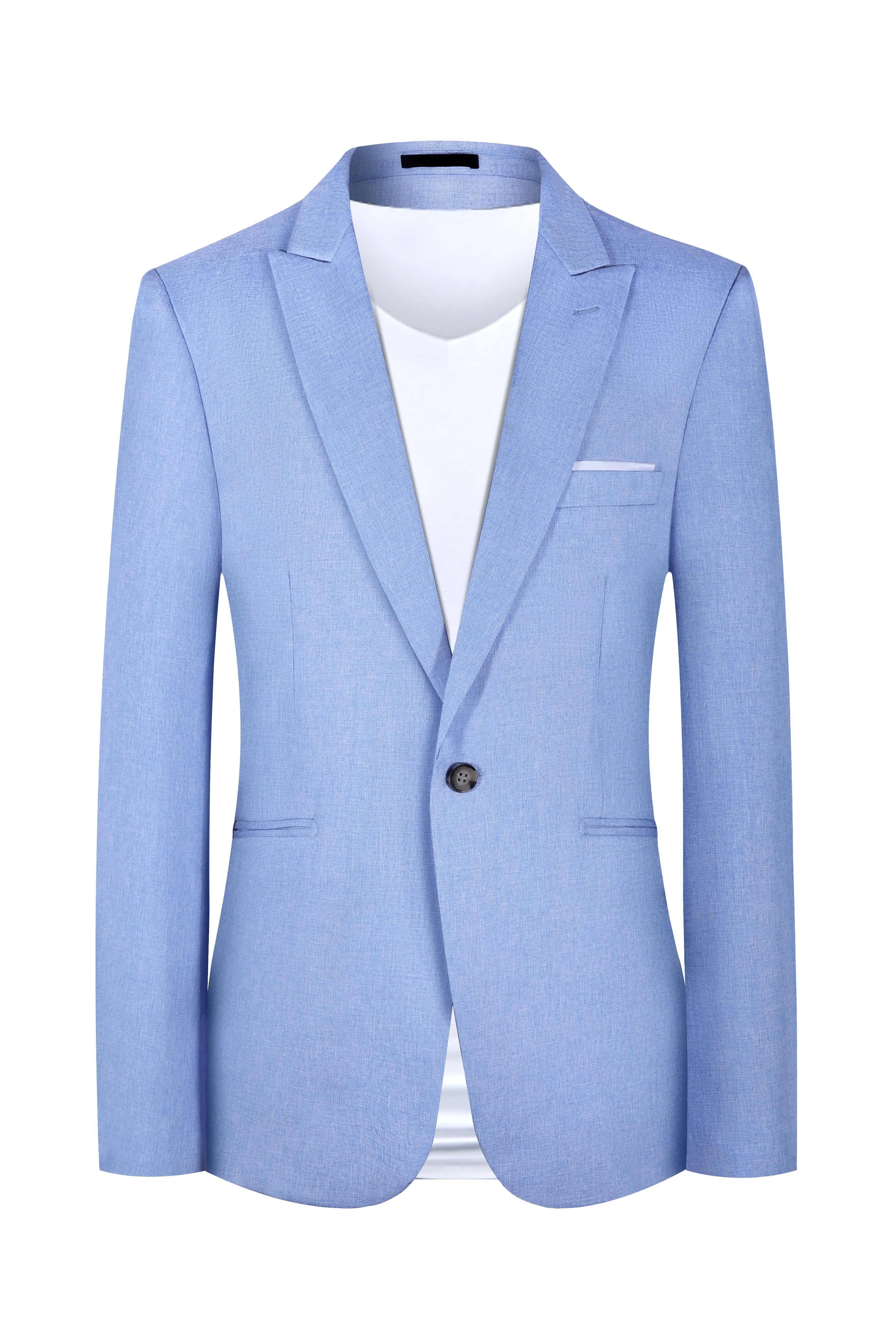 Men's light blue Western-style suit jacket for casual spring and summer wear.