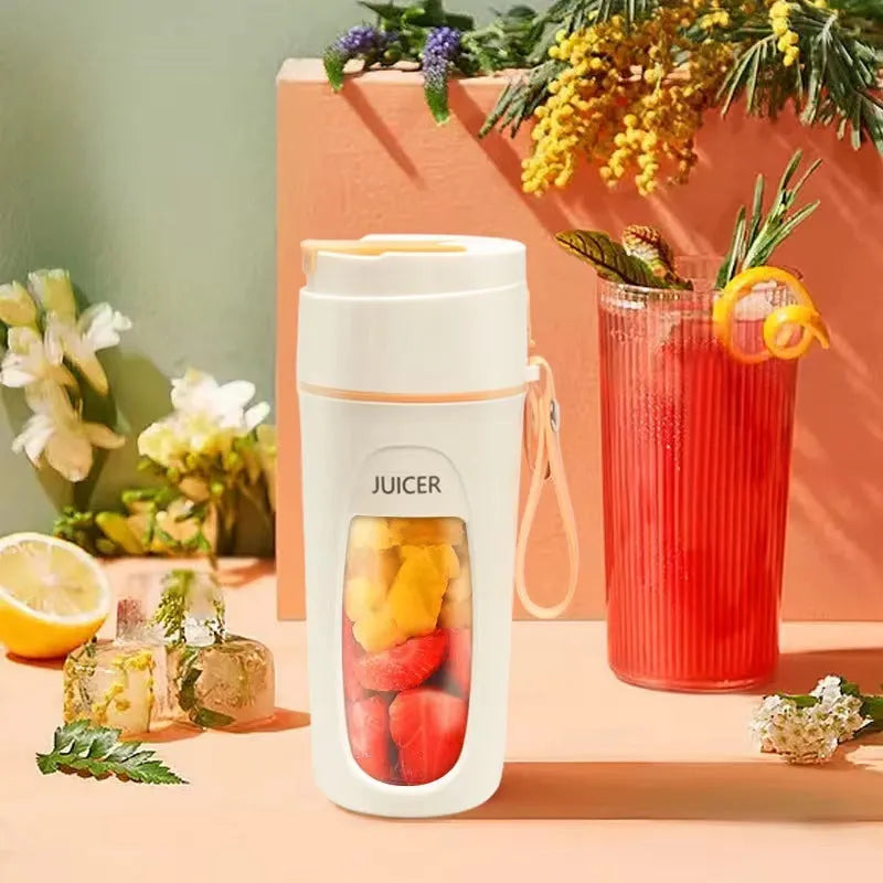 Portable USB charging blender cup with borosilicate glass liner in fresh orange colour
