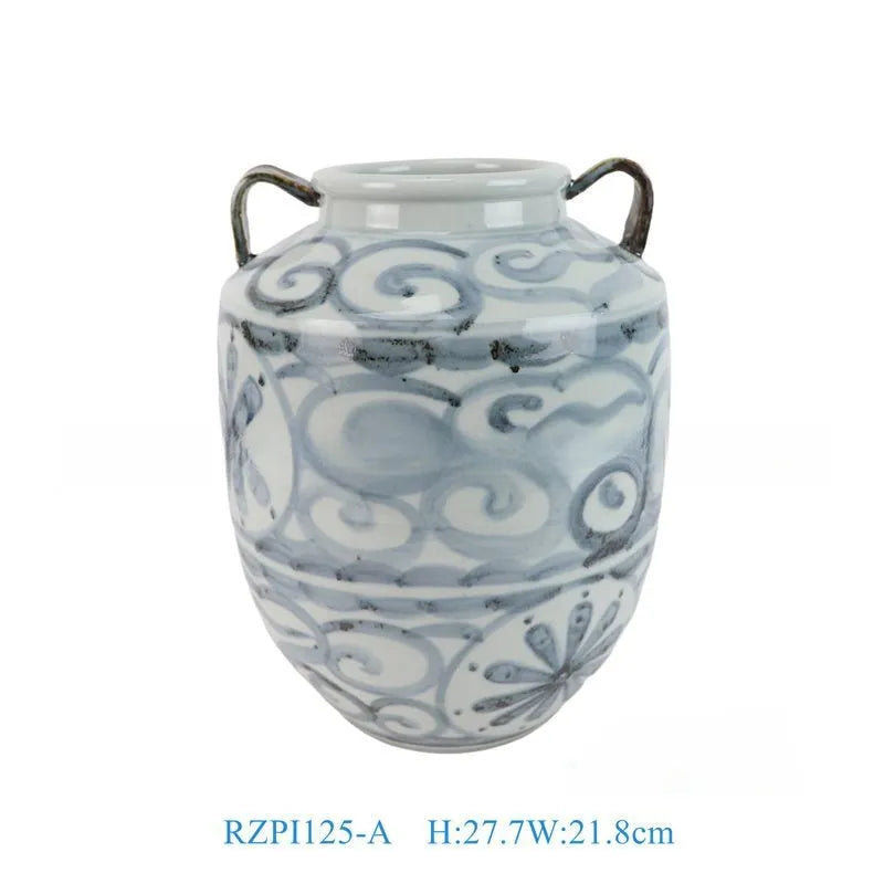 Hand-painted sunflower blue and white glazed ceramic vase for home décor and business gifts