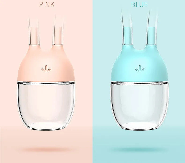 Mouth suction baby nasal aspirator with silicone soft tip and transparent storage tank in pink or light blue