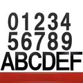 Black stainless steel sticky house numbers showing 7.5cm characters including letters and numbers