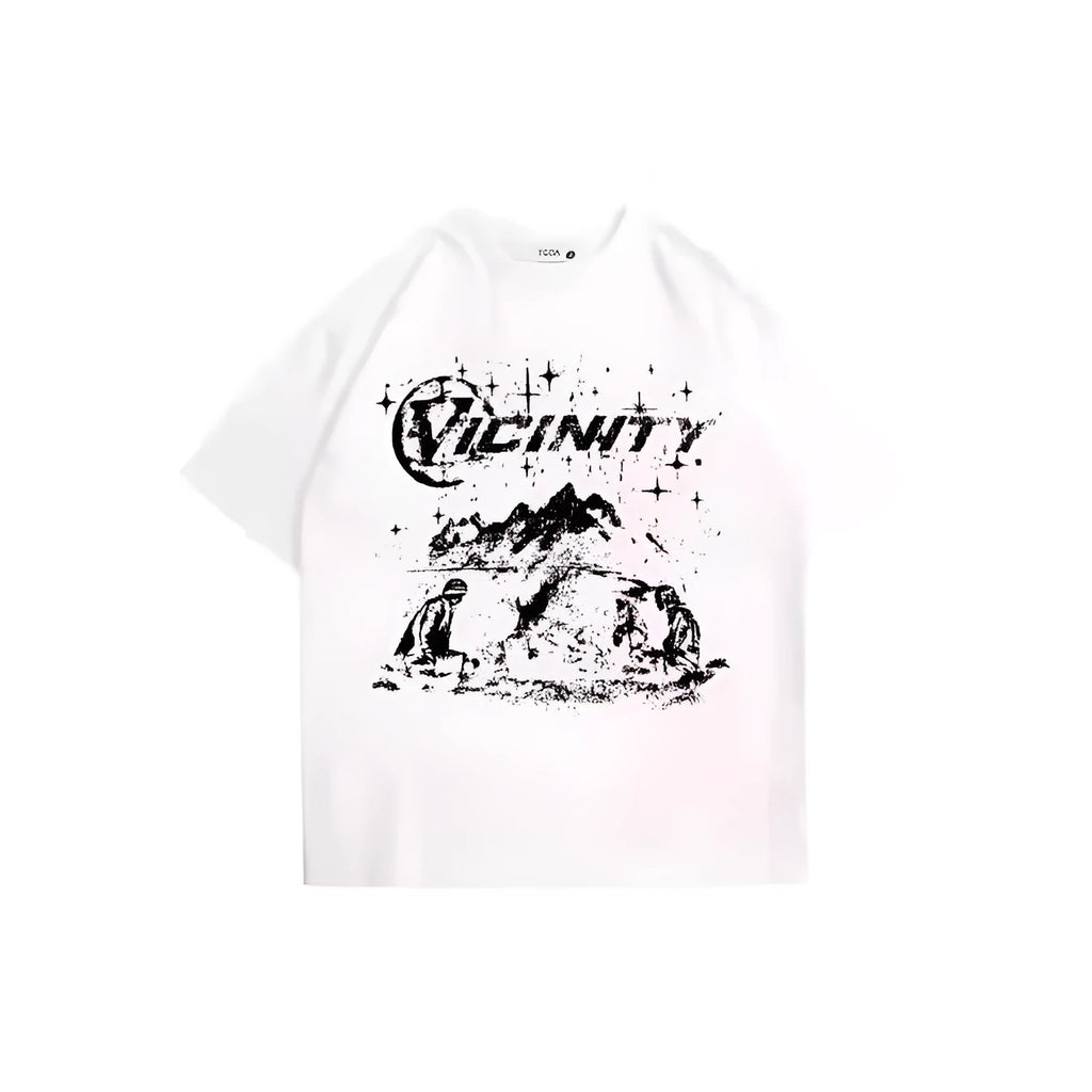 Men's grey graphic t-shirt with retro hip hop print, showing front design.