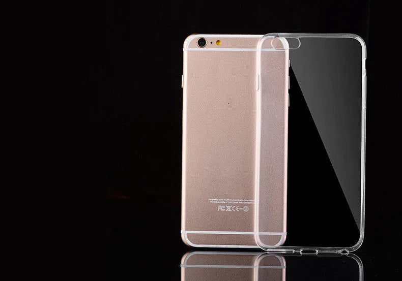 Transparent flexible TPU soft shell protective case for iPhone on a white background
