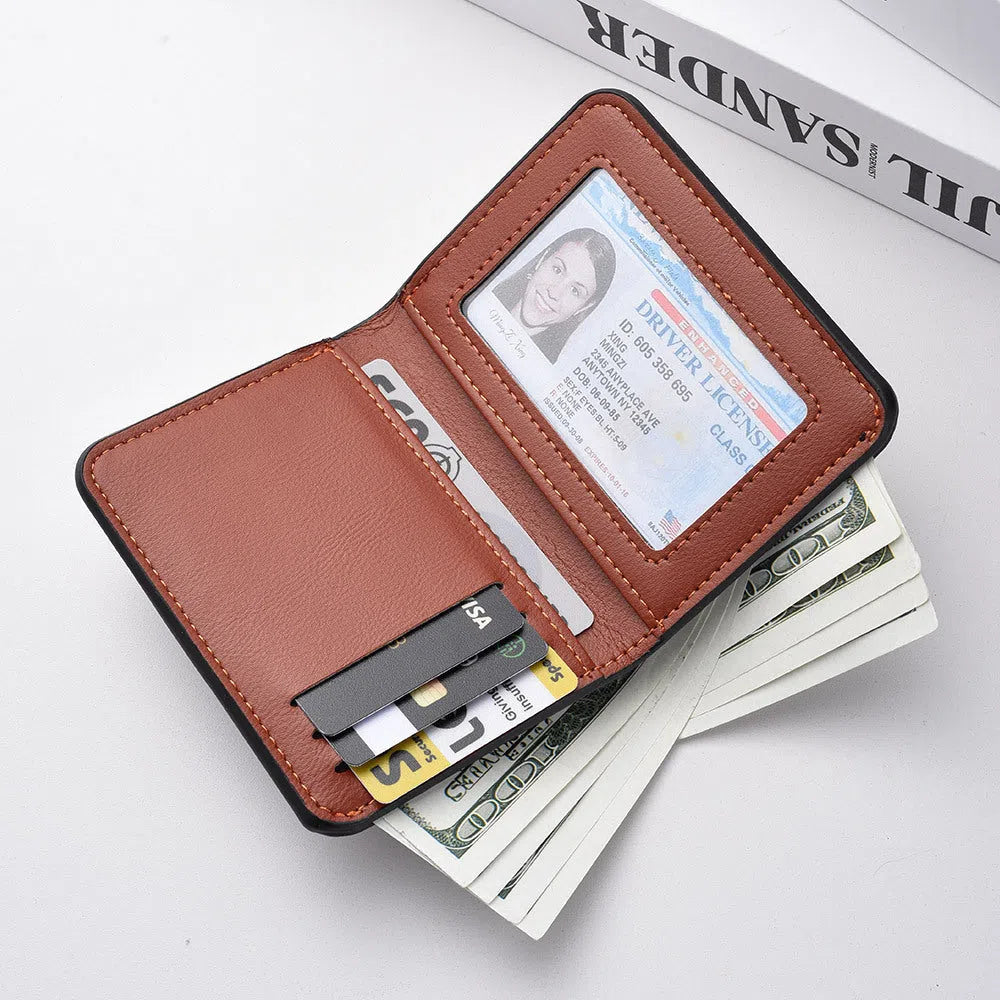 Vertical men's PU wallet in solid colour with stitching details, ultra-lightweight and waterproof design