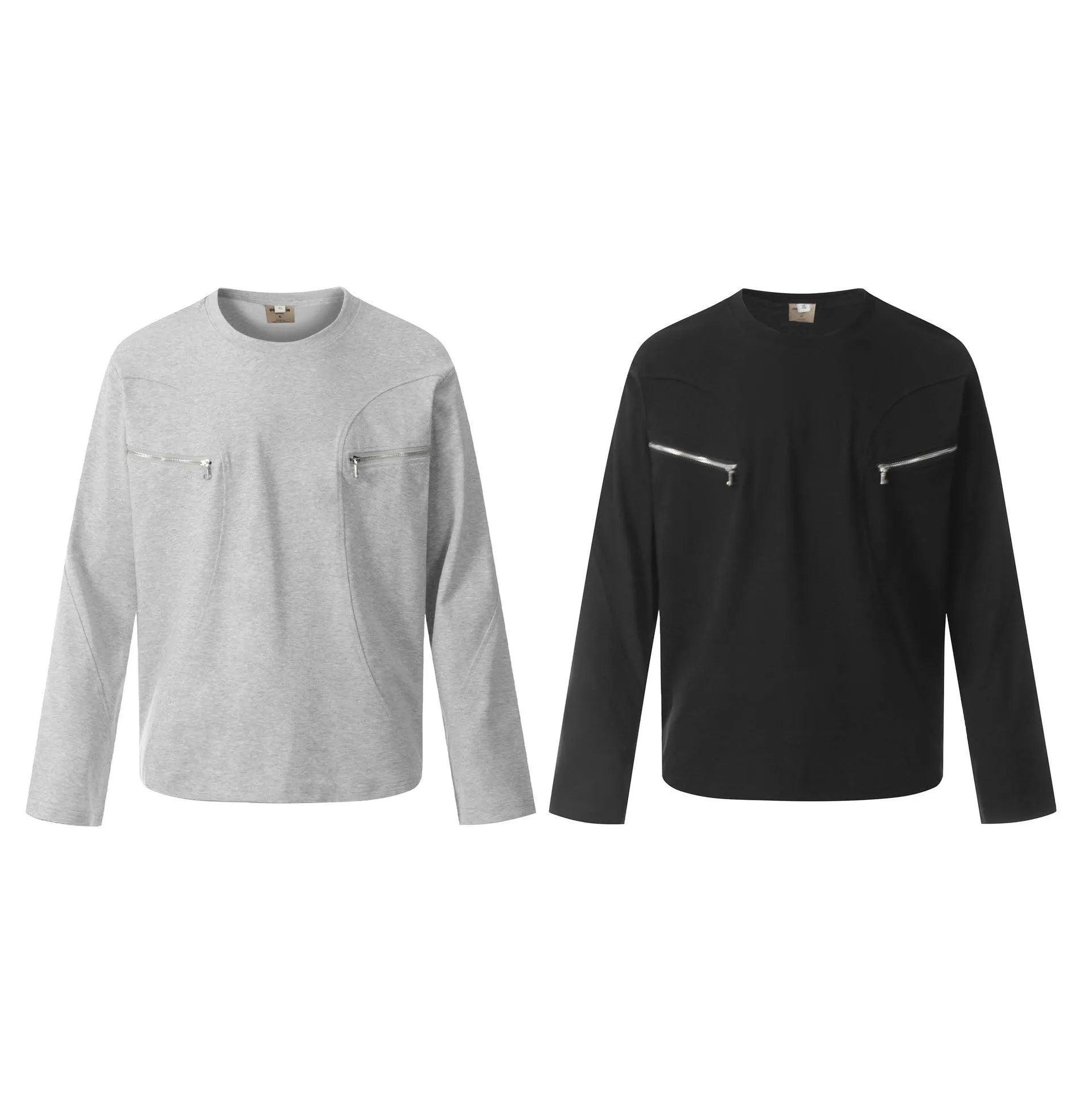 Men's cotton pullover sweatshirt with long sleeves in loose retro design showing black and floral grey colour options