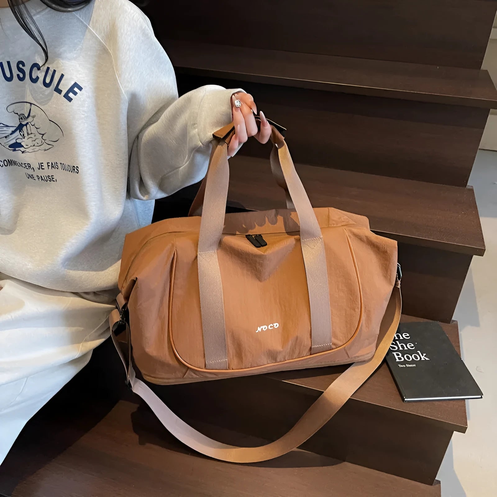Oxford cloth crossbody bag for yoga and outdoor travel in solid colour