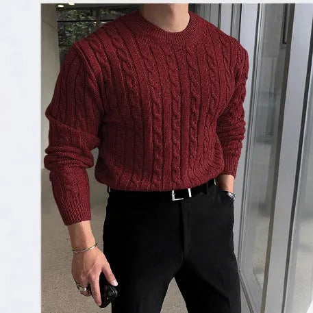 Men's thick needle turtleneck sweater in light grey, polyester pullover for autumn winter, sizes S-XXL