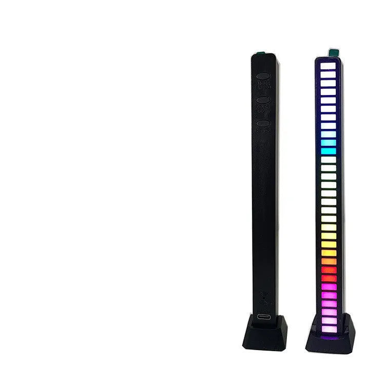 Voice control music rhythm light bar with acrylic shell, 180 x 16 x 19 mm, black or white, USB or battery.