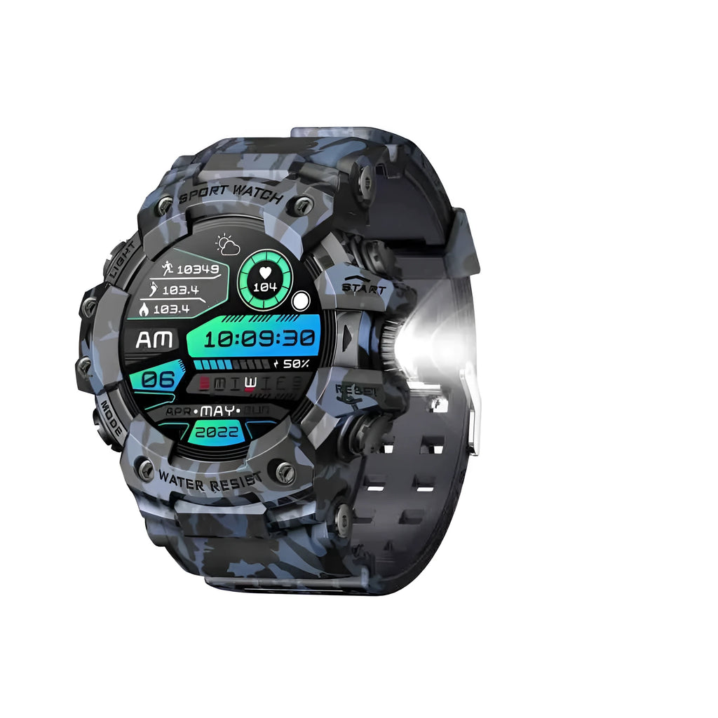 Smart watch bracelet with TFT screen in black, camouflage blue, and camouflage gray with heart rate, sleep, and blood oxygen monitoring