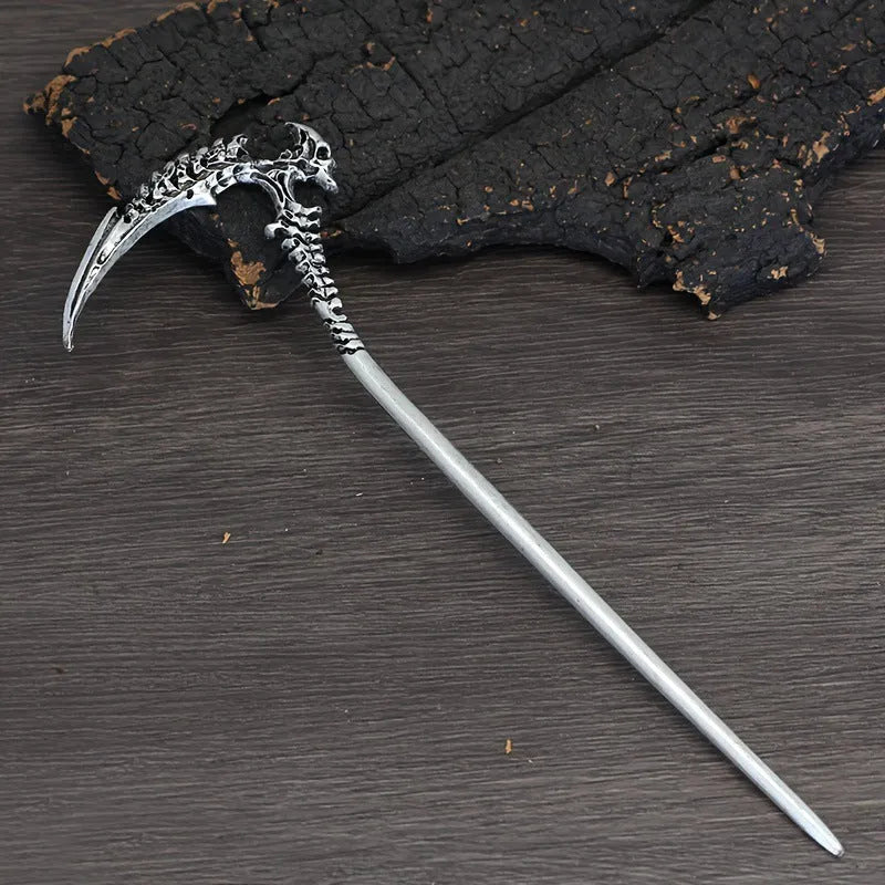Nordic retro skull sickle hairpin in ancient silver, electroplated finish, geometric shape