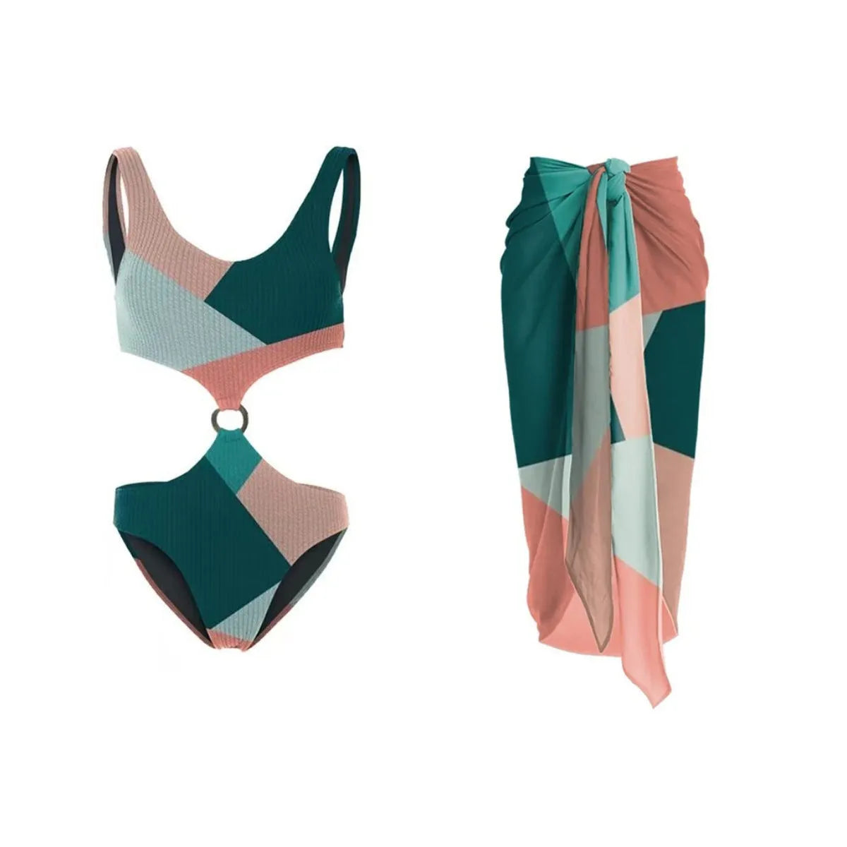 Two-piece bikini set with mesh gauze skirt in colour-matched design for swimming sports
