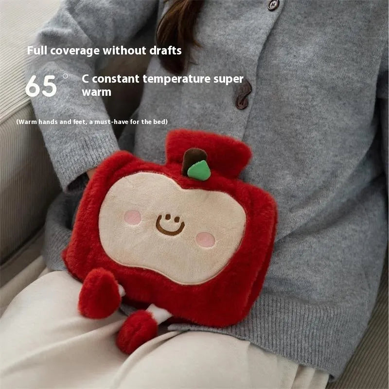 2000ml cartoon face hot water injection bag in apple red or apple green, high density PVC, size including packaging 2000ml