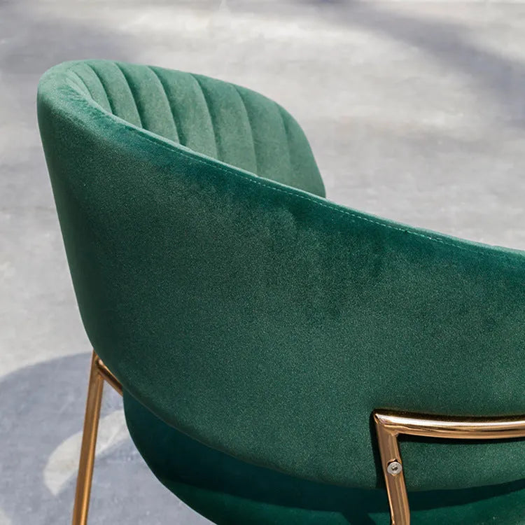 Gold plated makeup chair and dining room chair with metal frame and fabric upholstery in blue, gray, red, or dark green