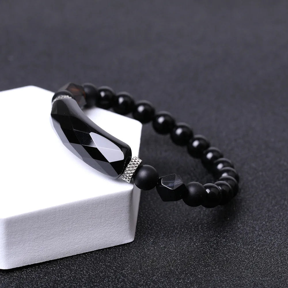 Handmade diamond-shaped cut agate geometric bracelet with fan elements